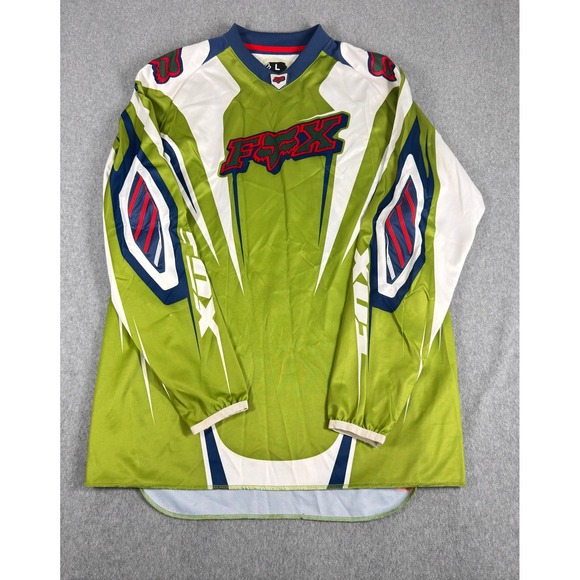 VTG FOX RACING Y2K Motocross Jersey Shirt LARGE Green Elbow Pad